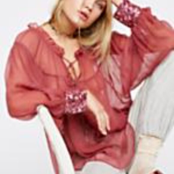 Free People Sequin Dream Cuff Blouse XS - Picture 3 of 16